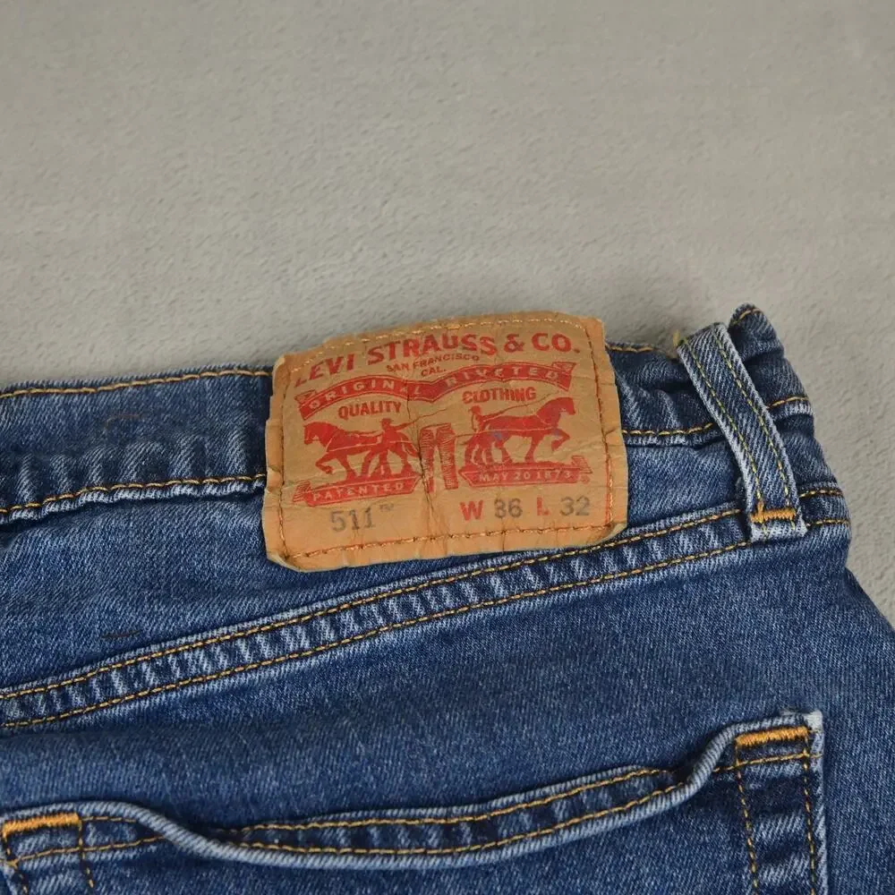 Levis Jeans 511 Mens 36x32 (34x30) Slim Fit Blue Denim Outdoor Hiking Work